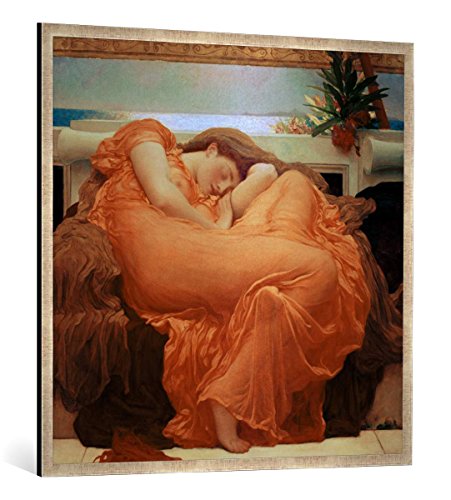 Gerahmtes Bild von Lord Frederick Leighton Flaming June, Kunstdruck im hochwertigen handgefertigten Bilder-Rahmen, 100x100 cm, Silber Raya von kunst für alle