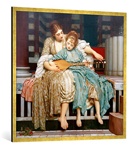 Gerahmtes Bild von Lord Frederick Leighton Musikunterricht, Kunstdruck im hochwertigen handgefertigten Bilder-Rahmen, 100x100 cm, Gold Raya von kunst für alle