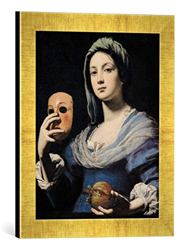 Gerahmtes Bild von Lorenzo Lippi Woman with a Mask, Kunstdruck im hochwertigen handgefertigten Bilder-Rahmen, 30x40 cm, Gold Raya von kunst für alle
