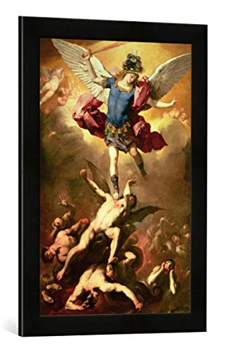 Gerahmtes Bild von Luca Giordano Archangel Michael overthrows The Rebel Angel, c.1660-65", Kunstdruck im hochwertigen handgefertigten Bilder-Rahmen, 40x60 cm, Schwarz matt von kunst für alle