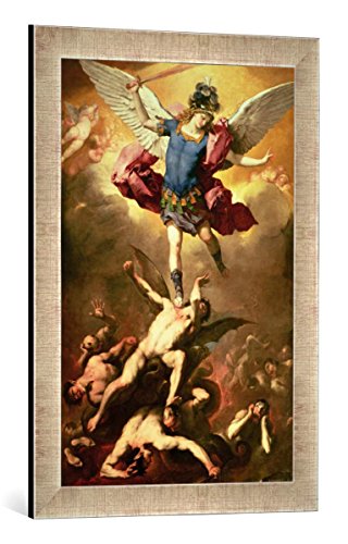 Gerahmtes Bild von Luca Giordano Archangel Michael overthrows The Rebel Angel, c.1660-65", Kunstdruck im hochwertigen handgefertigten Bilder-Rahmen, 40x60 cm, Silber Raya von kunst für alle