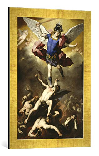 Gerahmtes Bild von Luca Giordano Der Erzengel Michael stürzt die abtrünnigen Engel in den Abgrund, Kunstdruck im hochwertigen handgefertigten Bilder-Rahmen, 40x60 cm, Gold Raya von kunst für alle