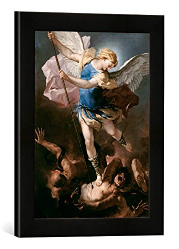Gerahmtes Bild von Luca Giordano Der heilige Michael, Kunstdruck im hochwertigen handgefertigten Bilder-Rahmen, 30x40 cm, Schwarz matt von kunst für alle