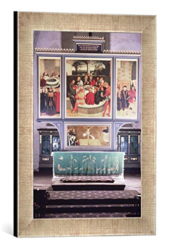 Gerahmtes Bild von Lucas Cranach der Ältere "Altar with a Triptych depicting: left panel, Philipp Melanchthon (1497-1560) performing a baptism assisted by Martin Luther (148", Kunstdruck im hochwertigen handgefertigten Bilder-Rahmen, 30x40 cm, Silber raya von kunst für alle