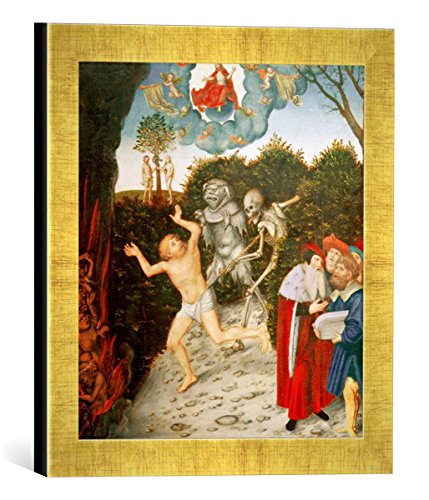 Gerahmtes Bild von Lucas Cranach der Ältere Gesetz, Kunstdruck im hochwertigen handgefertigten Bilder-Rahmen, 30x30 cm, Gold Raya von kunst für alle