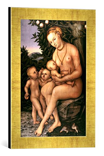 Gerahmtes Bild von Lucas Cranach der Ältere Sitzende Caritas, Kunstdruck im hochwertigen handgefertigten Bilder-Rahmen, 30x40 cm, Gold Raya von kunst für alle