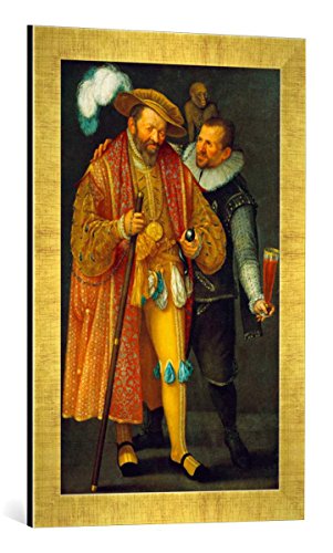 Gerahmtes Bild von Lucas I Van Valckenborch Zwei Hofnarren, Kunstdruck im hochwertigen handgefertigten Bilder-Rahmen, 40x60 cm, Gold Raya von kunst für alle