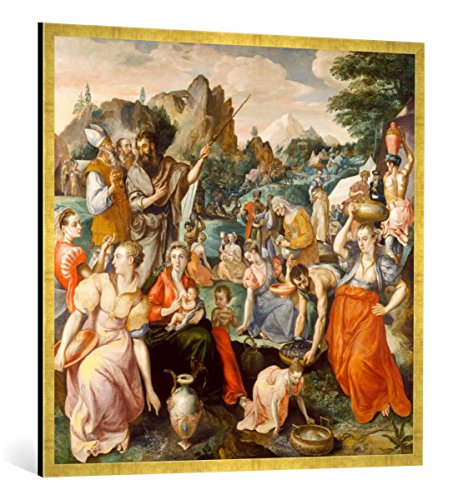 Gerahmtes Bild von Marten de VOS I. Die Israeliten sammeln das Manna, Kunstdruck im hochwertigen handgefertigten Bilder-Rahmen, 100x100 cm, Gold Raya von kunst für alle