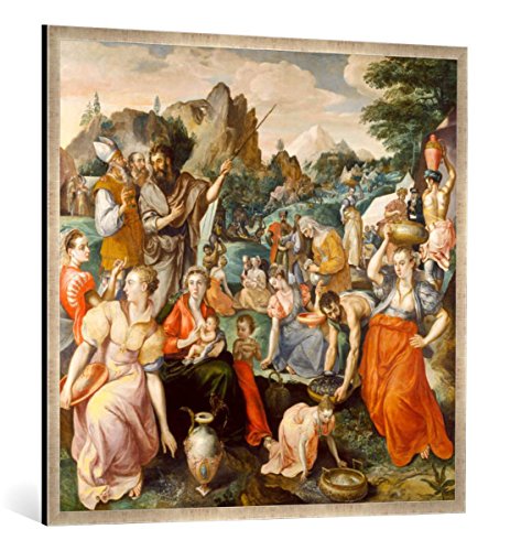 Gerahmtes Bild von Marten de VOS I. Die Israeliten sammeln das Manna, Kunstdruck im hochwertigen handgefertigten Bilder-Rahmen, 100x100 cm, Silber Raya von kunst für alle