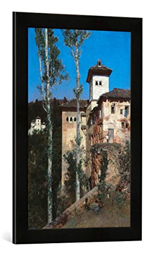 Gerahmtes Bild von Martin Rico y Ortega La Torre de las Damas en la Alhambra, Kunstdruck im hochwertigen handgefertigten Bilder-Rahmen, 40x60 cm, Schwarz matt von kunst für alle