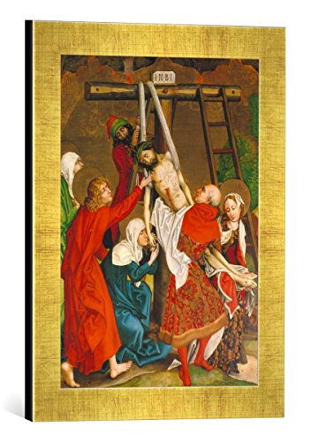 Gerahmtes Bild von Martin Schongauer Kreuzabnahme. Dominikaner-Altar, Innen- Tafel, Kunstdruck im hochwertigen handgefertigten Bilder-Rahmen, 30x40 cm, Gold Raya von kunst für alle
