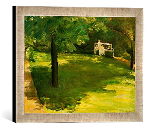 Gerahmtes Bild von Max Liebermann Gartenbank unter dem Kastanienbaum im Wannseegarten, Kunstdruck im hochwertigen handgefertigten Bilder-Rahmen, 40x30 cm, Silber Raya von kunst für alle