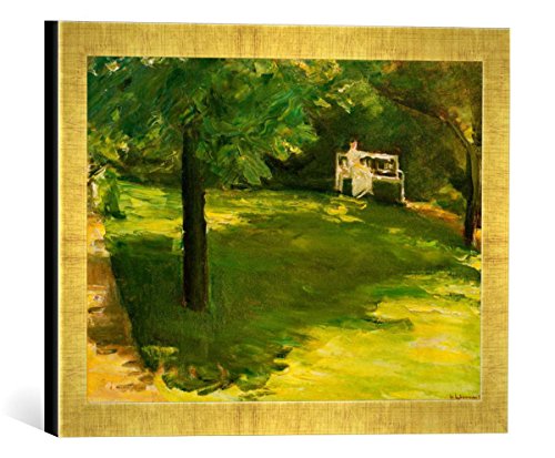 Gerahmtes Bild von Max Liebermann Gartenbank unter dem Kastanienbaum im Wannseegarten, Kunstdruck im hochwertigen handgefertigten Bilder-Rahmen, 40x30 cm, Gold Raya von kunst für alle