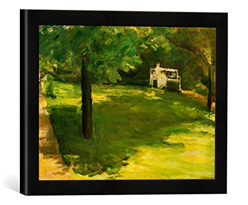 Gerahmtes Bild von Max Liebermann Gartenbank unter dem Kastanienbaum im Wannseegarten, Kunstdruck im hochwertigen handgefertigten Bilder-Rahmen, 40x30 cm, Schwarz matt von kunst für alle