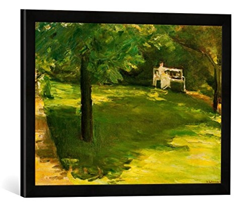 Gerahmtes Bild von Max Liebermann Gartenbank unter dem Kastanienbaum im Wannseegarten, Kunstdruck im hochwertigen handgefertigten Bilder-Rahmen, 60x40 cm, Schwarz matt von kunst für alle