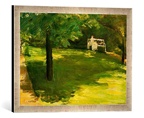 Gerahmtes Bild von Max Liebermann Gartenbank unter dem Kastanienbaum im Wannseegarten, Kunstdruck im hochwertigen handgefertigten Bilder-Rahmen, 60x40 cm, Silber Raya von kunst für alle
