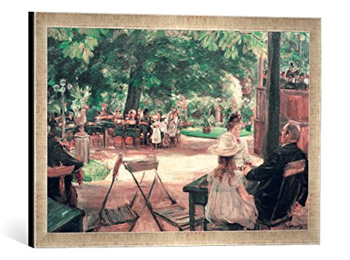 Gerahmtes Bild von Max Liebermann Restaurationsgarten, Kunstdruck im hochwertigen handgefertigten Bilder-Rahmen, 60x40 cm, Silber Raya von kunst für alle