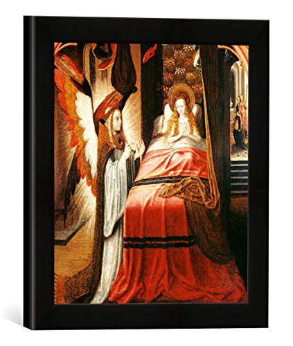 Gerahmtes Bild von Meister von St.Severin EIN Engel erscheint der Heiligen Ursula, Kunstdruck im hochwertigen handgefertigten Bilder-Rahmen, 30x30 cm, Schwarz matt von kunst für alle
