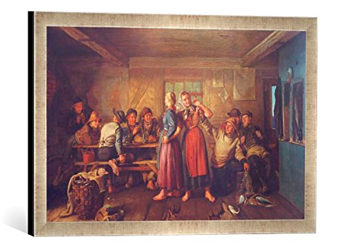 Gerahmtes Bild von Michael Peter Ancher Szene in Einer Wirtsstube. Motiv aus Skagen, Kunstdruck im hochwertigen handgefertigten Bilder-Rahmen, 60x40 cm, Silber Raya von kunst für alle
