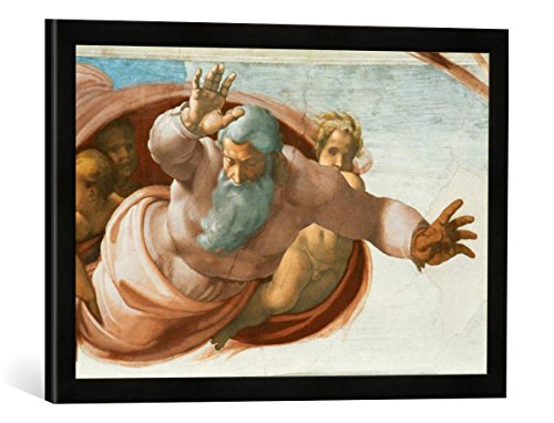 Gerahmtes Bild von Michelangelo Buonarroti Gott scheidet Himmel und Wasser, Kunstdruck im hochwertigen handgefertigten Bilder-Rahmen, 60x40 cm, Schwarz matt von kunst für alle