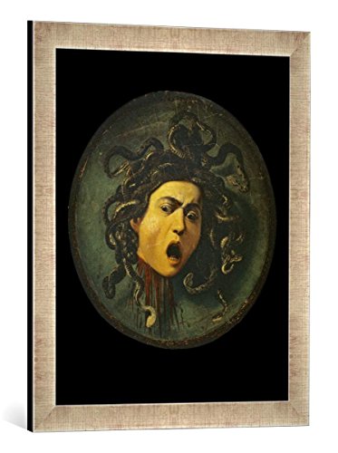 Gerahmtes Bild von Michelangelo Merisi Caravaggio Der Kopf der Medusa, Kunstdruck im hochwertigen handgefertigten Bilder-Rahmen, 40x60 cm, Silber Raya von kunst für alle