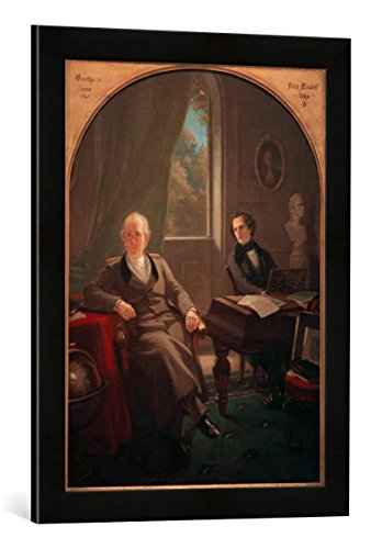 Gerahmtes Bild von Moritz Daniel Oppenheim Felix Mendelssohn-Bartholdy spielt vor Goethe, Kunstdruck im hochwertigen handgefertigten Bilder-Rahmen, 40x60 cm, Schwarz matt von kunst für alle