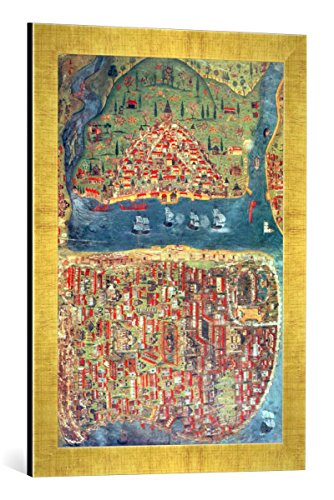 Gerahmtes Bild von Nasuh Al-Silahi IUK T.5964 View of Istanbul, Kunstdruck im hochwertigen handgefertigten Bilder-Rahmen, 40x60 cm, Gold Raya von kunst für alle
