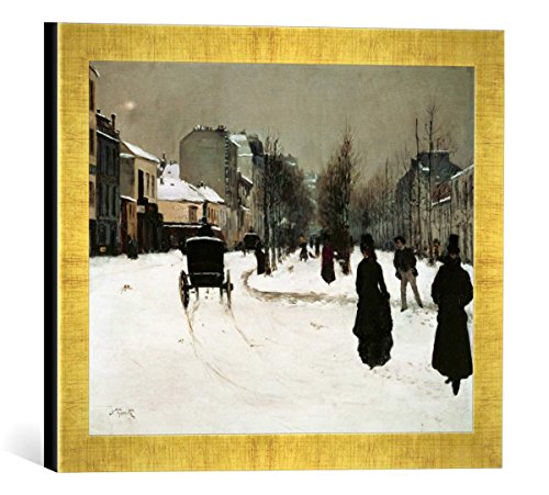 Gerahmtes Bild von Norbert Goeneutte Straßenszene in Paris im Winter, Kunstdruck im hochwertigen handgefertigten Bilder-Rahmen, 40x30 cm, Gold Raya von kunst für alle