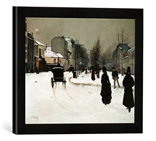 Gerahmtes Bild von Norbert Goeneutte Straßenszene in Paris im Winter, Kunstdruck im hochwertigen handgefertigten Bilder-Rahmen, 40x30 cm, Schwarz matt von kunst für alle