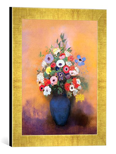 Gerahmtes Bild von Odilon Redon Anemones and Lilac in a Blue Vase, After 1912", Kunstdruck im hochwertigen handgefertigten Bilder-Rahmen, 30x40 cm, Gold Raya von kunst für alle