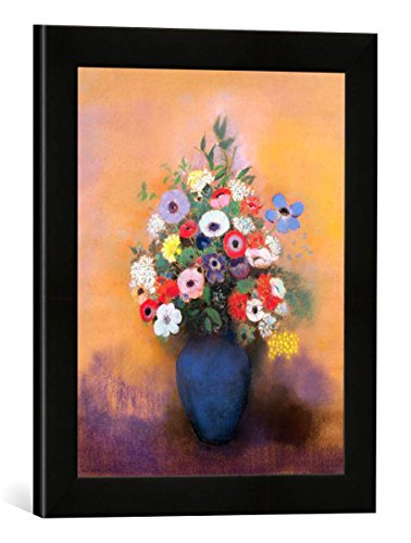 Gerahmtes Bild von Odilon Redon Anemones and Lilac in a Blue Vase, After 1912", Kunstdruck im hochwertigen handgefertigten Bilder-Rahmen, 30x40 cm, Schwarz matt von kunst für alle