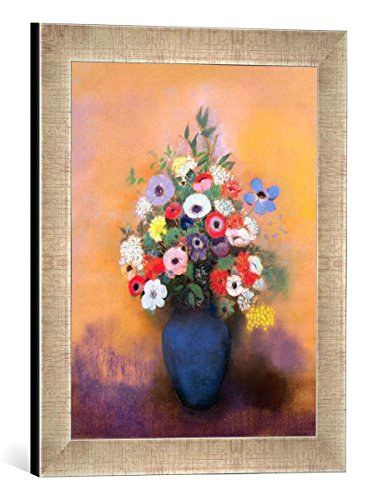 Gerahmtes Bild von Odilon Redon Anemones and Lilac in a Blue Vase, After 1912", Kunstdruck im hochwertigen handgefertigten Bilder-Rahmen, 30x40 cm, Silber Raya von kunst für alle