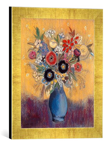 Gerahmtes Bild von Odilon Redon Fleurs Dans un vase bleu, Kunstdruck im hochwertigen handgefertigten Bilder-Rahmen, 30x40 cm, Gold Raya von kunst für alle