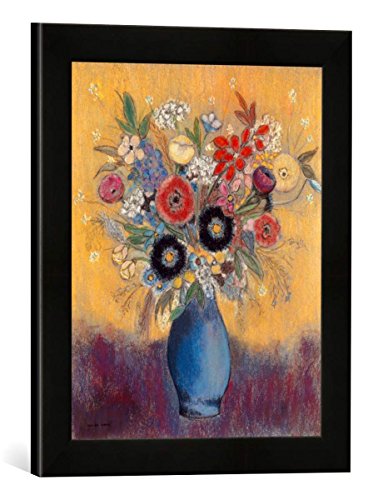 Gerahmtes Bild von Odilon Redon Fleurs Dans un vase bleu, Kunstdruck im hochwertigen handgefertigten Bilder-Rahmen, 30x40 cm, Schwarz matt von kunst für alle