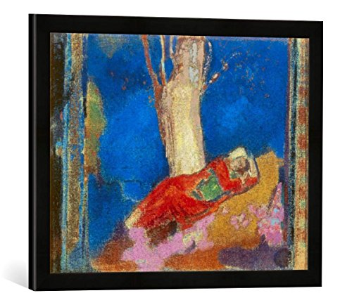 Gerahmtes Bild von Odilon Redon Frau, unter einem Baum schlafend, Kunstdruck im hochwertigen handgefertigten Bilder-Rahmen, 60x40 cm, Schwarz matt von kunst für alle