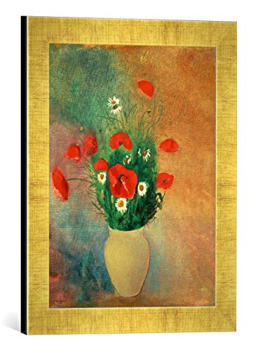 Gerahmtes Bild von Odilon Redon Vase mit rotem Mohn, Kunstdruck im hochwertigen handgefertigten Bilder-Rahmen, 30x40 cm, Gold Raya von kunst für alle