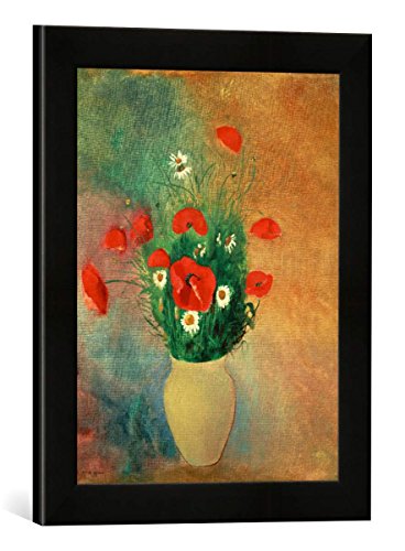 Gerahmtes Bild von Odilon Redon Vase mit rotem Mohn, Kunstdruck im hochwertigen handgefertigten Bilder-Rahmen, 30x40 cm, Schwarz matt von kunst für alle