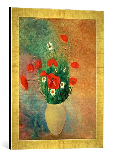 Gerahmtes Bild von Odilon Redon Vase mit rotem Mohn, Kunstdruck im hochwertigen handgefertigten Bilder-Rahmen, 40x60 cm, Gold Raya von kunst für alle