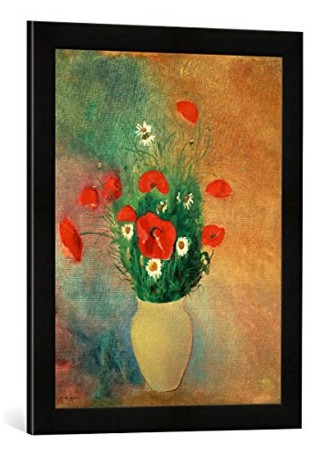 Gerahmtes Bild von Odilon Redon Vase mit rotem Mohn, Kunstdruck im hochwertigen handgefertigten Bilder-Rahmen, 40x60 cm, Schwarz matt von kunst für alle