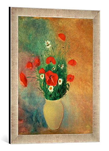 Gerahmtes Bild von Odilon Redon Vase mit rotem Mohn, Kunstdruck im hochwertigen handgefertigten Bilder-Rahmen, 40x60 cm, Silber Raya von kunst für alle