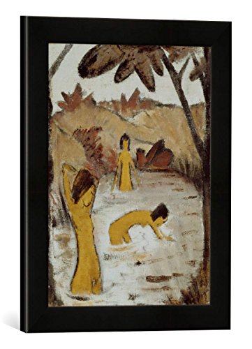 Gerahmtes Bild von Otto Mueller DREI Badende im Teich, Kunstdruck im hochwertigen handgefertigten Bilder-Rahmen, 30x40 cm, Schwarz matt von kunst für alle
