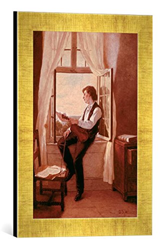 Gerahmtes Bild von Otto Scholderer Der Geiger am Fenster, Kunstdruck im hochwertigen handgefertigten Bilder-Rahmen, 30x40 cm, Gold Raya von kunst für alle