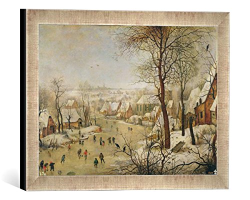 Gerahmtes Bild von P. Brueghel The Younger (wahrscheinlich) Winter Landscape with Bird Trap, Kunstdruck im hochwertigen handgefertigten Bilder-Rahmen, 40x30 cm, Silber Raya von kunst für alle