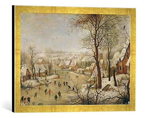 Gerahmtes Bild von P. Brueghel The Younger (wahrscheinlich) Winter Landscape with Bird Trap, Kunstdruck im hochwertigen handgefertigten Bilder-Rahmen, 60x40 cm, Gold Raya von kunst für alle