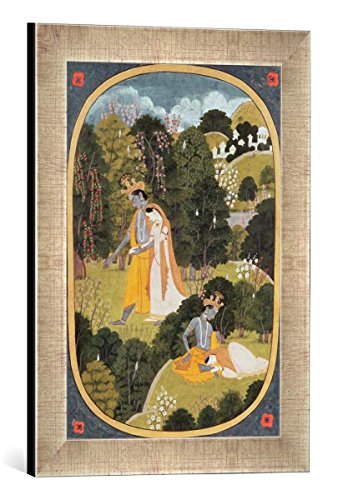 Gerahmtes Bild von Pahari School Radha and Krishna Walking in a Grove, Kangra, Himachal Pradesh, 1820-25", Kunstdruck im hochwertigen handgefertigten Bilder-Rahmen, 30x40 cm, Silber Raya von kunst für alle