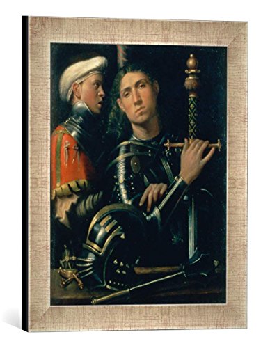 Gerahmtes Bild von Paolo Morando Cavazzola Portrait of a Military Captain with his Squire, c.1518-22", Kunstdruck im hochwertigen handgefertigten Bilder-Rahmen, 30x40 cm, Silber Raya von kunst für alle