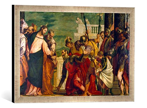 Gerahmtes Bild von Paolo Veronese Jesus und der Hauptmann von Kapernaum, Kunstdruck im hochwertigen handgefertigten Bilder-Rahmen, 60x40 cm, Silber Raya von kunst für alle