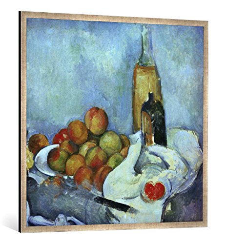 Gerahmtes Bild von Paul Cézanne Bouteilles et pêches, Kunstdruck im hochwertigen handgefertigten Bilder-Rahmen, 100x100 cm, Silber Raya von kunst für alle
