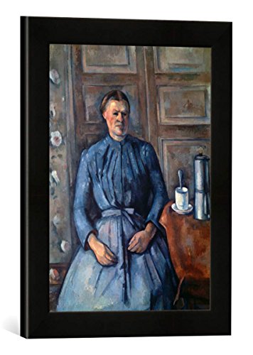 Gerahmtes Bild von Paul Cézanne Frau mit Kaffeekanne, Kunstdruck im hochwertigen handgefertigten Bilder-Rahmen, 30x40 cm, Schwarz matt von kunst für alle