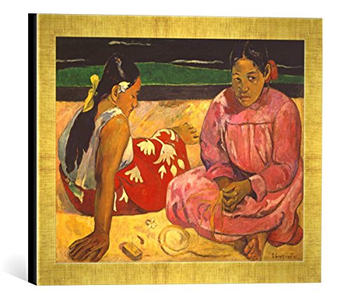 Gerahmtes Bild von Paul Gauguin Frauen auf Tahiti, Kunstdruck im hochwertigen handgefertigten Bilder-Rahmen, 40x30 cm, Gold Raya von kunst für alle